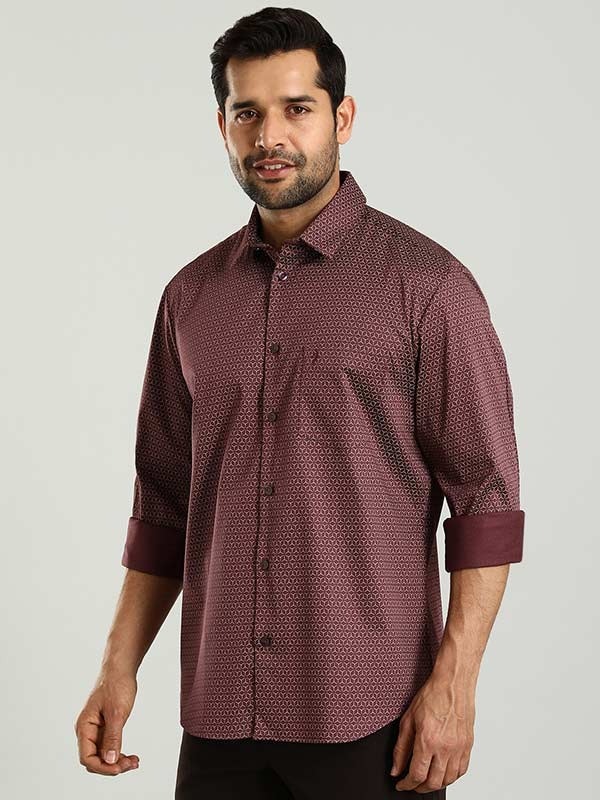 Indian Terrain Men's Regular Fit Full Sleeve Printed Maroon Shirt